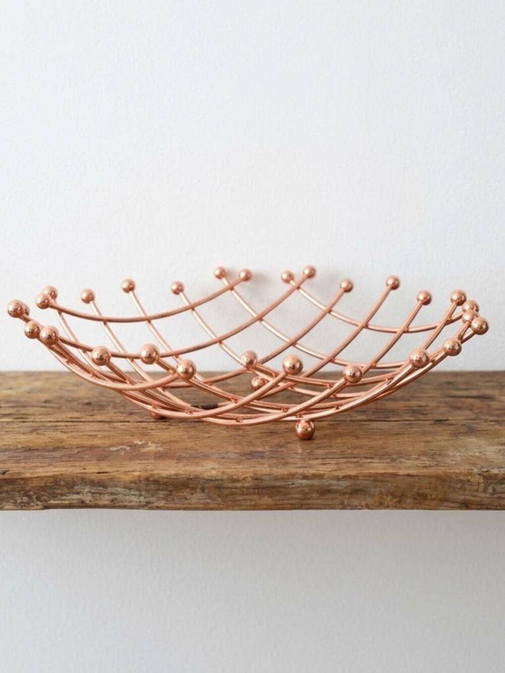 Modern Copper Plated Wire Fruit Basket Bowl with Ball Finials Round 13.75" Bread